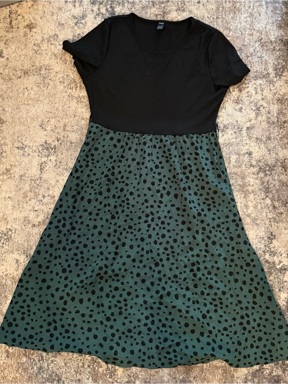 SHEIN Black Top with Forest Green Polka Dot Skirt A-Line Dress